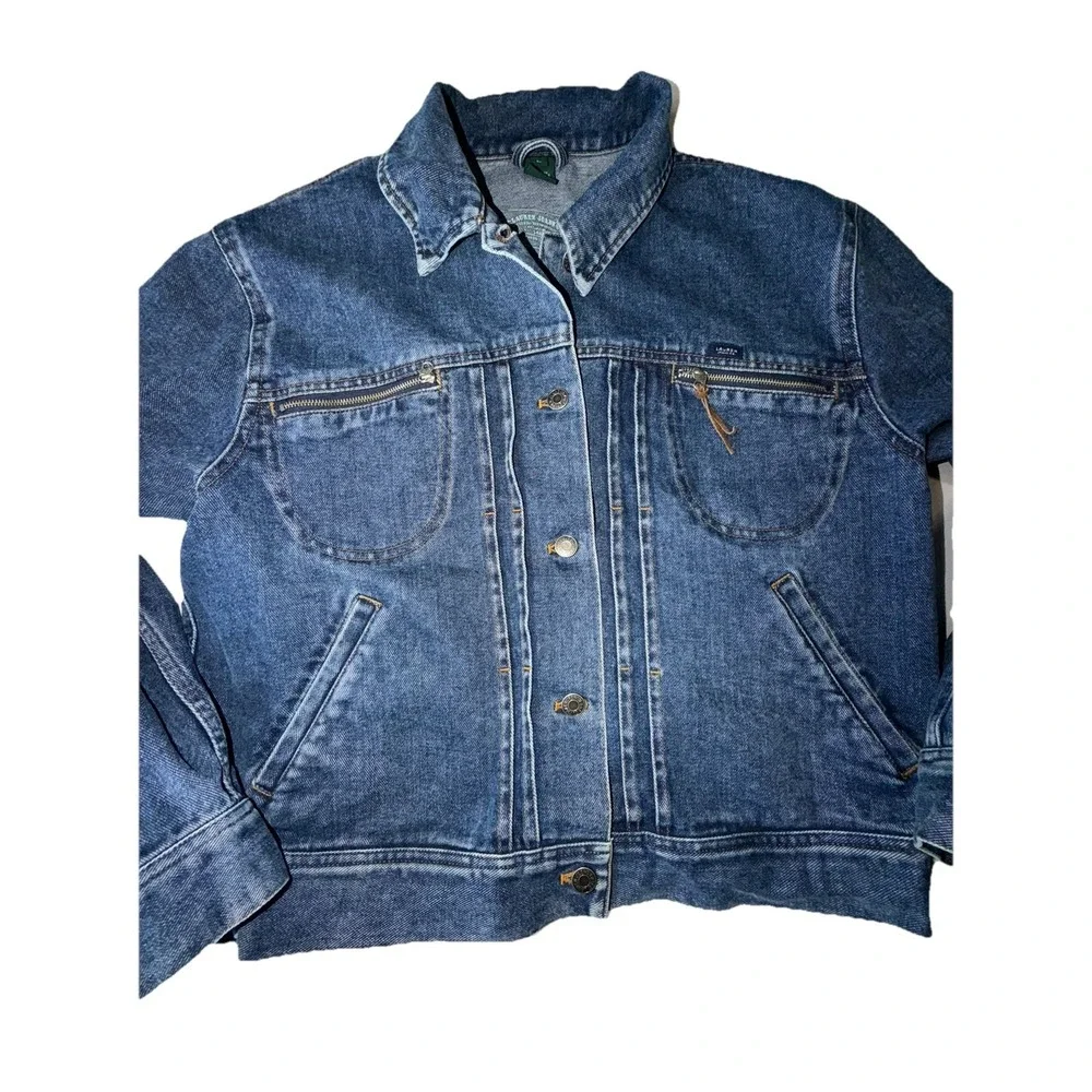 Lauren Jeans Co Jacket Womens Large  Blue Denim Metal Buttons Thin Coat Trucker - Picture 2 of 8